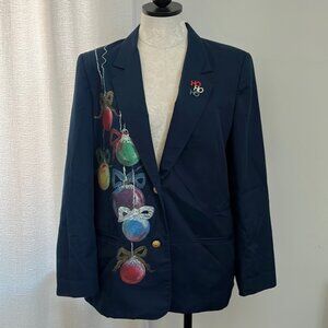 Vintage 90’s Hand Painted Christmas Blazer Jacket Ugly Christmas Sweater
